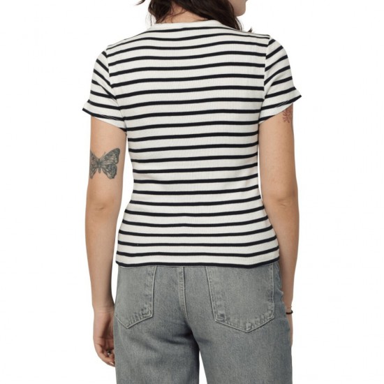 TOMMY JEANS Γυναικείο T-shirt TJW Slim Button Rib Crewneck SS DW0DW19502-OFE (Navy Stripes)