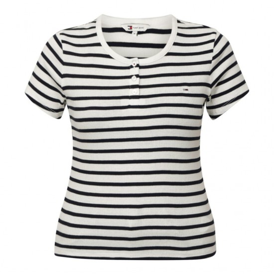 TOMMY JEANS Γυναικείο T-shirt TJW Slim Button Rib Crewneck SS DW0DW19502-OFE (Navy Stripes)