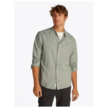 TOMMY JEANS Ανδρικό Πουκάμισο Λινό Ριγέ Regular Fit Linen Mix Stripes Shirt DM0DM20893-0CH (Χακί)