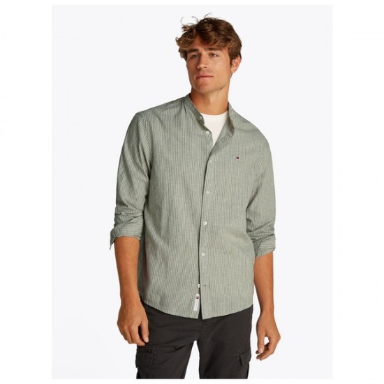 TOMMY JEANS Ανδρικό Πουκάμισο Λινό Ριγέ Regular Fit Linen Mix Stripes Shirt DM0DM20893-0CH (Χακί)