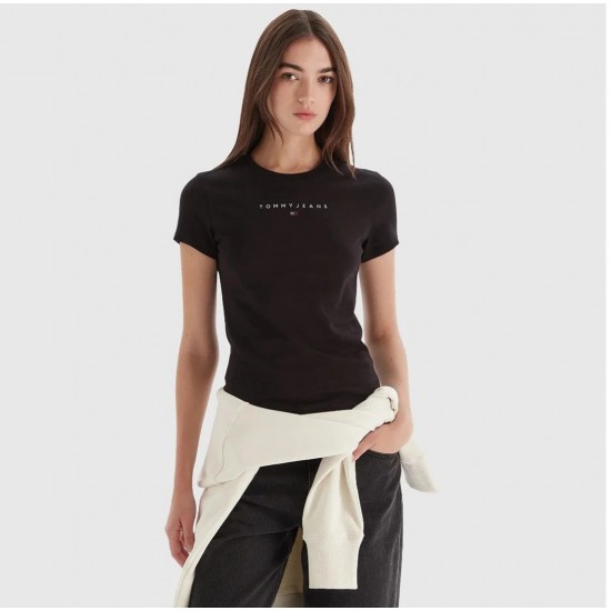Tommy Jeans Γυναικείο Βαμβακερό T-Shirt Linear Tee Regular Fit DW0DW21550-BDS Black(Μαύρο)