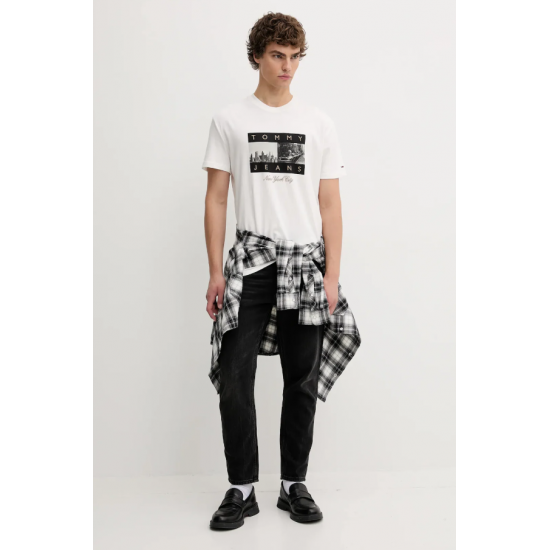 TOMMY JEANS Ανδρικό T-shirt Regular Fit Photo Flag Tee DM0DM22464-YBL (Λευκό)