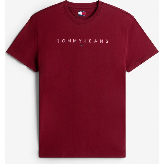 TOMMY JEANS Ανδρικό Βαμβακερό Regular Fit T-shirt Linear Logo Tee DM0DM20744-0KP (Μπορντό)