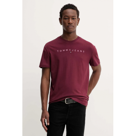 TOMMY JEANS Ανδρικό Βαμβακερό Regular Fit T-shirt Linear Logo Tee DM0DM20744-0KP (Μπορντό)