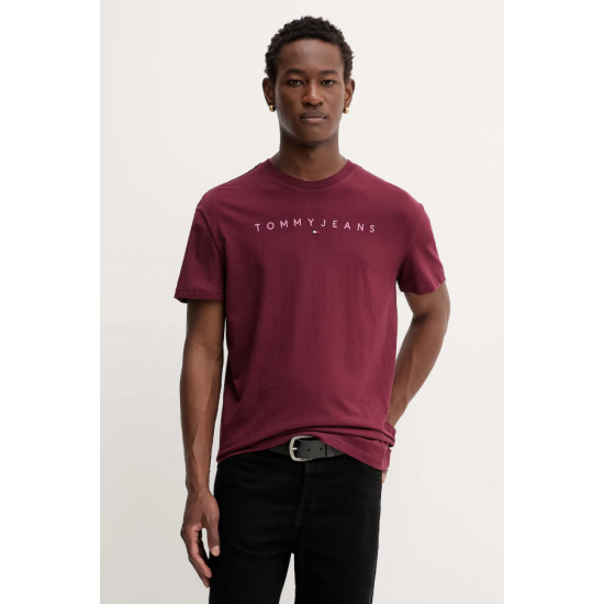 TOMMY JEANS Ανδρικό Βαμβακερό Regular Fit T-shirt Linear Logo Tee DM0DM20744-0KP (Μπορντό)