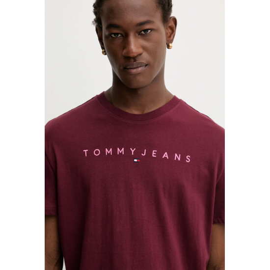 TOMMY JEANS Ανδρικό Βαμβακερό Regular Fit T-shirt Linear Logo Tee DM0DM20744-0KP (Μπορντό)