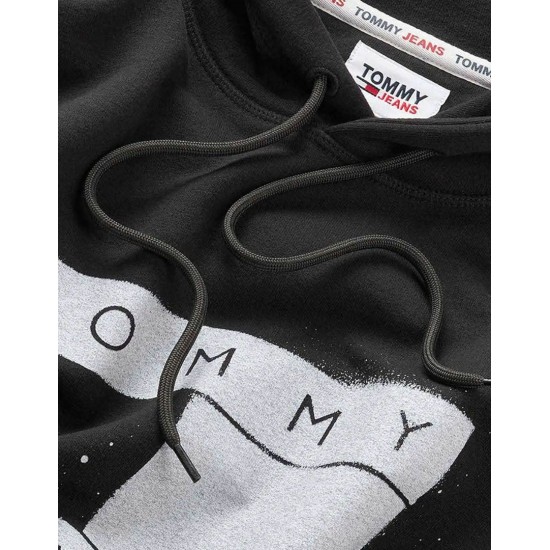 Tommy Jeans Ανδρικό Φούτερ TJM Regular Flag Spray Hoodie DM0DM17911-BDS (Μαύρο)