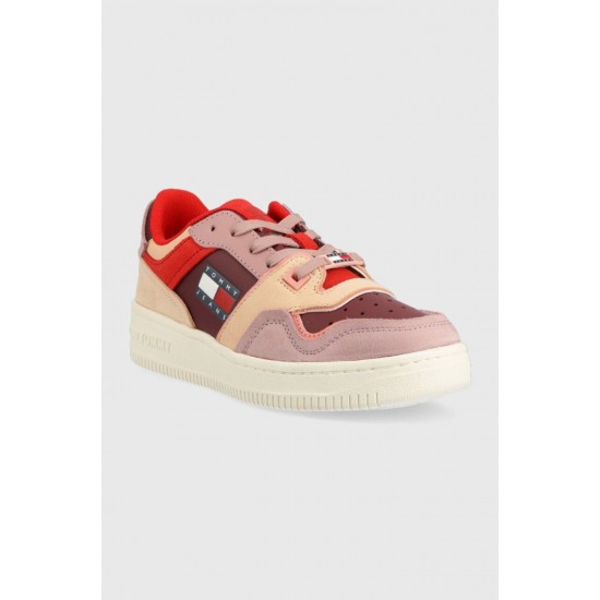 Tommy Jeans Γυναικείο Sneaker Retro Basket Low Nubuk (Μπορντό/Ροζ)