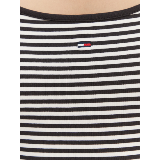 Tommy Jeans Γυναικείο Βαμβακερό T-Shirt με Ράντες ESSENTIAL STRAP TOP DW0DW20675-0AQ(Ριγέ Μαύρο/Λευκό)