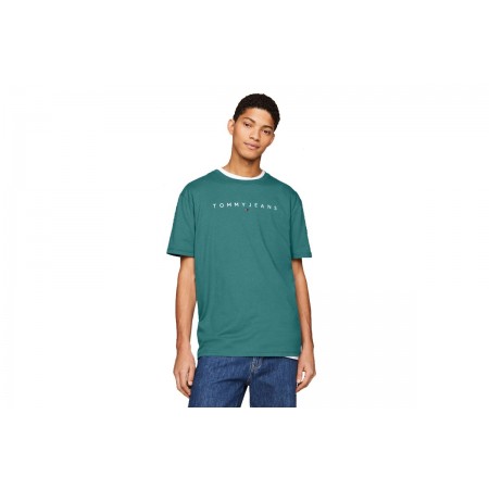Tommy Jeans Ανδρικό T-shirt Regular Fit Linear Logo Tee DM0DM17993-CT0 (Πετρόλ)