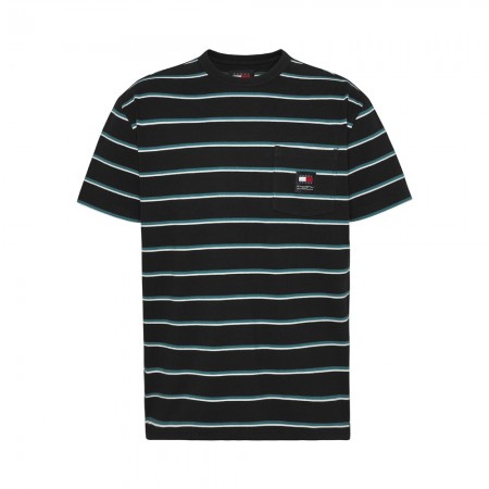 Tommy Jeans Ανδρικό Βαμβακερό T-shirt Regular Fit Stripe Tee DM0DM18659-BDS (Μαύρο)