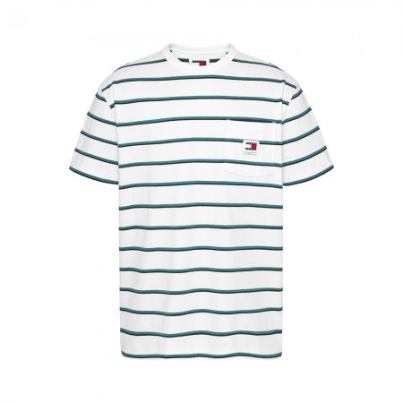Tommy Jeans Ανδρικό Βαμβακερό T-shirt Regular Fit Stripe Tee DM0DM18659-YBR (Λευκό)