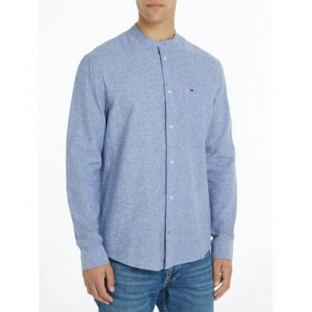 Tommy Jeans Ανδρικό Πουκάμισο Μάο Λινό/Βαμβάκι Regular Fit Linen Blend Shirt DM0DM18964-C6C (Γαλάζιο)