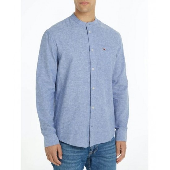 Tommy Jeans Ανδρικό Πουκάμισο Μάο Λινό/Βαμβάκι Regular Fit Linen Blend Shirt DM0DM18964-C6C (Γαλάζιο)