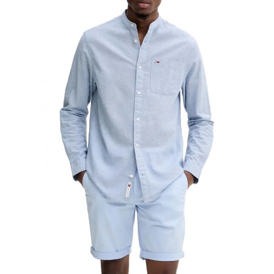 TOMMY JEANS Ανδρικό Πουκάμισο Λινό Μάο Regular Fit Linen Mao Shirt DM0DM20876-DY6 (Μπλε Ραφ)