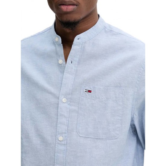 TOMMY JEANS Ανδρικό Πουκάμισο Λινό Μάο Regular Fit Linen Mao Shirt DM0DM20876-DY6 (Μπλε Ραφ)