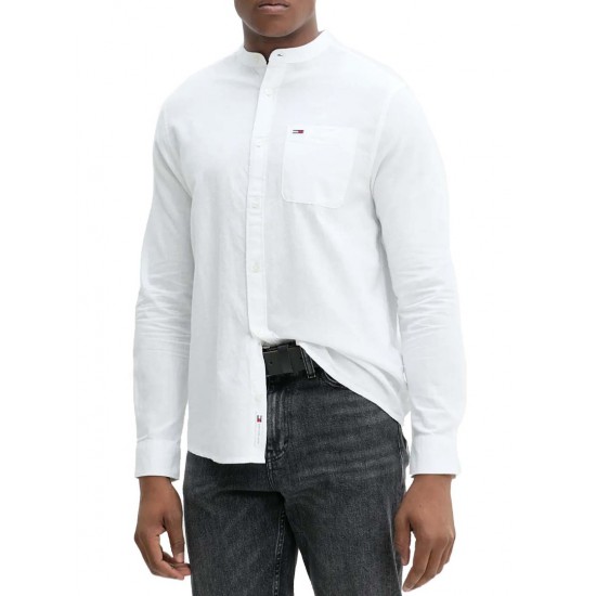 TOMMY JEANS Ανδρικό Πουκάμισο Λινό Μάο Regular Fit Linen Mao Shirt DM0DM20876-YBL (Λευκό)