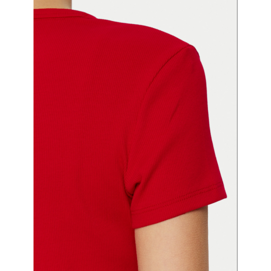 TOMMY JEANS Γυναικείο T-shirt Slim Fit Essential Rib SS Tee DW0DW17383-XME (Κόκκινο)