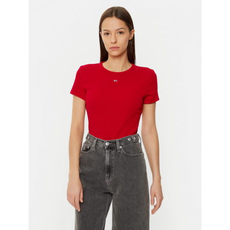 TOMMY JEANS Γυναικείο T-shirt Slim Fit Essential Rib SS Tee DW0DW17383-XME (Κόκκινο)