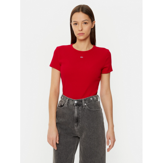 TOMMY JEANS Γυναικείο T-shirt Slim Fit Essential Rib SS Tee DW0DW17383-XME (Κόκκινο)