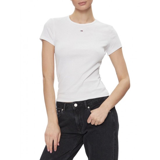 TOMMY JEANS Γυναικείο T-shirt Slim Fit Essential Rib SS Tee DW0DW17383-YBR (Λευκό)