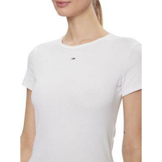TOMMY JEANS Γυναικείο T-shirt Slim Fit Essential Rib SS Tee DW0DW17383-YBR (Λευκό)