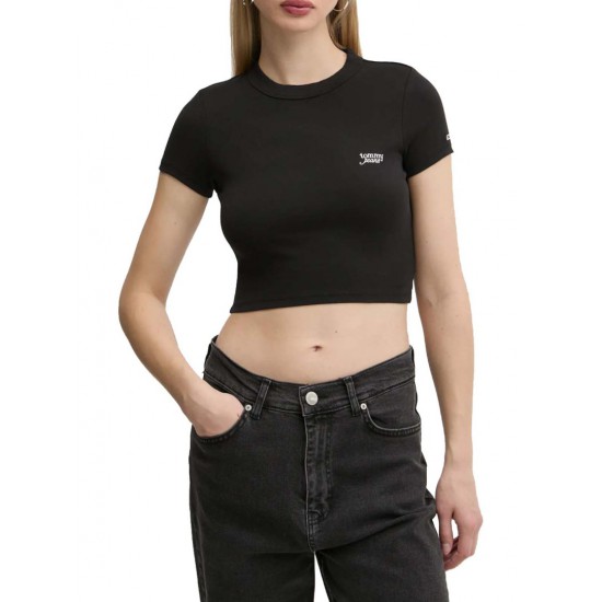 TOMMY JEANS Γυναικείο Cropped T-shirt Slim Fit Script Tee DW0DW19458-BDS (Μαύρο)