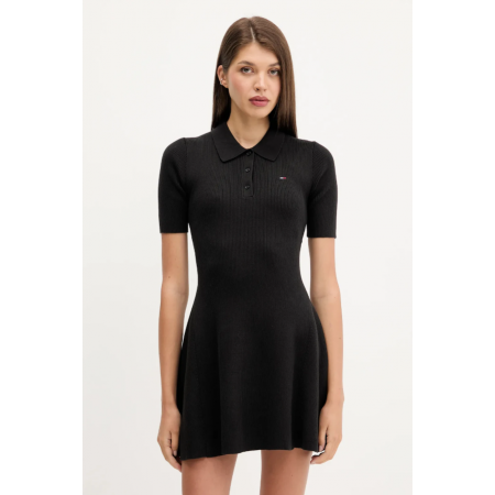 TOMMY JEANS Γυναικείο Βαμβακερό Φόρεμα Πλεκτό Polo Mini Dress Slim Fit DW0DW21471-BDS (Μαύρο)