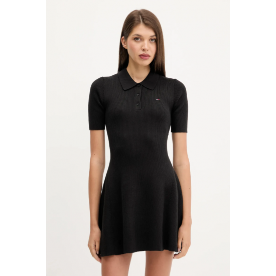 TOMMY JEANS Γυναικείο Βαμβακερό Φόρεμα Πλεκτό Polo Mini Dress Slim Fit DW0DW21471-BDS (Μαύρο)