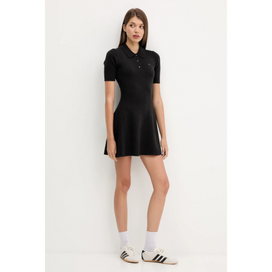 TOMMY JEANS Γυναικείο Βαμβακερό Φόρεμα Πλεκτό Polo Mini Dress Slim Fit DW0DW21471-BDS (Μαύρο)