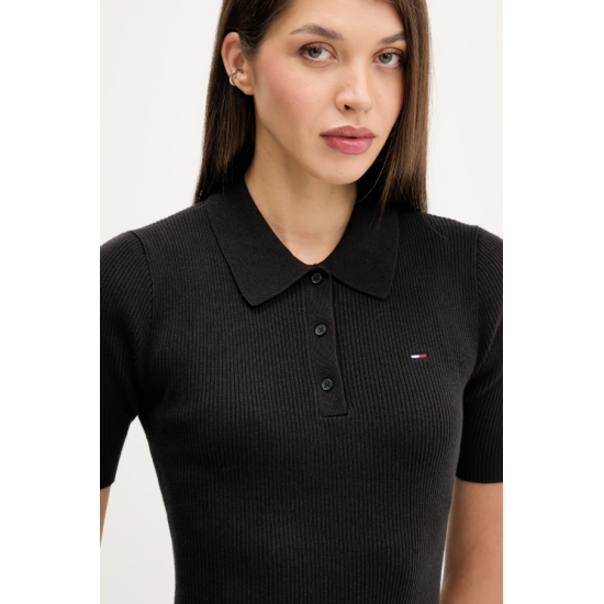 TOMMY JEANS Γυναικείο Βαμβακερό Φόρεμα Πλεκτό Polo Mini Dress Slim Fit DW0DW21471-BDS (Μαύρο)