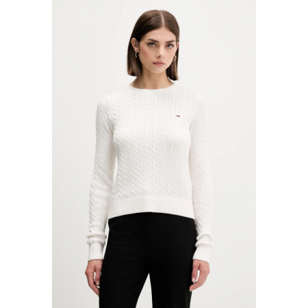 TOMMY JEANS Γυναικείο Βαμβακερό Πλεκτό Regular Fit Essential Sweater DW0DW22165-YBH (Λευκό)