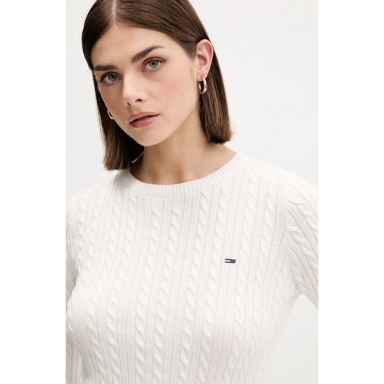 TOMMY JEANS Γυναικείο Βαμβακερό Πλεκτό Regular Fit Essential Sweater DW0DW22165-YBH (Λευκό)