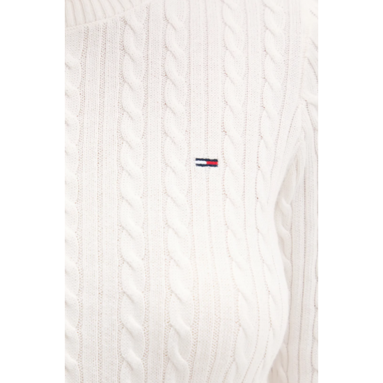 TOMMY JEANS Γυναικείο Βαμβακερό Πλεκτό Regular Fit Essential Sweater DW0DW22165-YBH (Λευκό)
