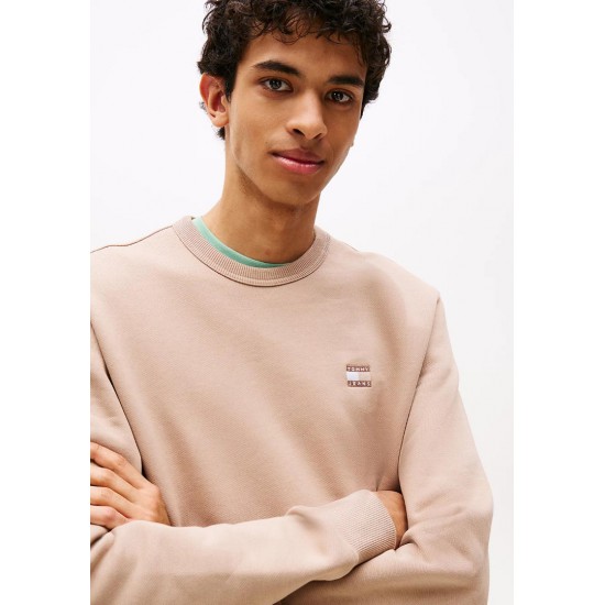 TOMMY JEANS Ανδρικό Βαμβακερό Φούτερ Λαιμόκοψη Regular Fit Bagde Crewneck DM0DM20660-0HD (Μπεζ)
