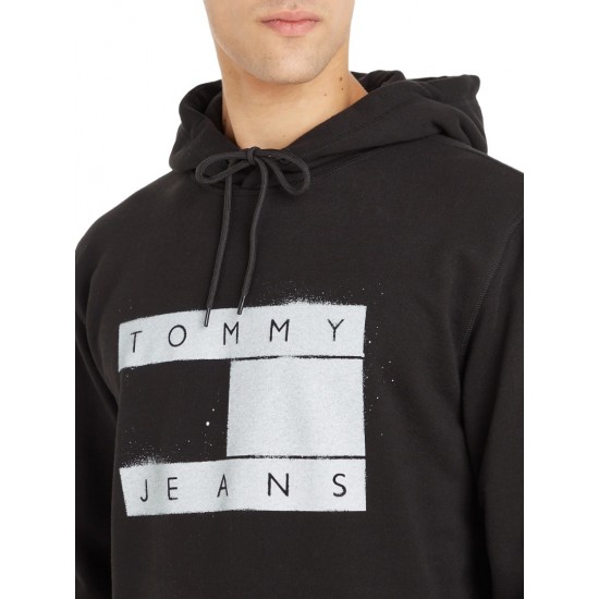 Tommy Jeans Ανδρικό Φούτερ TJM Regular Flag Spray Hoodie DM0DM17911-BDS (Μαύρο)