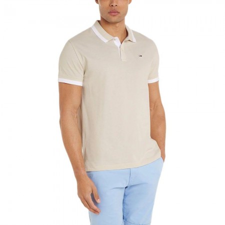 Tommy Jeans Ανδρικό Βαμβακερό Polo T-shirt Regular Fit Solid Tipped Polo DM0DM18313-ACG (Μπεζ)