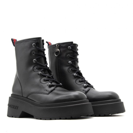 Tommy Jeans Γυναικείο Δερμάτινο Μποτάκι Chunky Biker Boots EN0EN02404-BDS (Μαύρο)