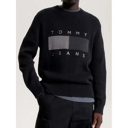 Tommy Jeans Ανδρικό Βαμβακερό Πλεκτό Relaxed Fit Flag Sweater DM0DM17773-BDS (Μαύρο)