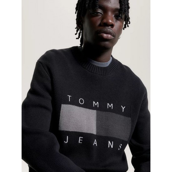 Tommy Jeans Ανδρικό Βαμβακερό Πλεκτό Relaxed Fit Flag Sweater DM0DM17773-BDS (Μαύρο)