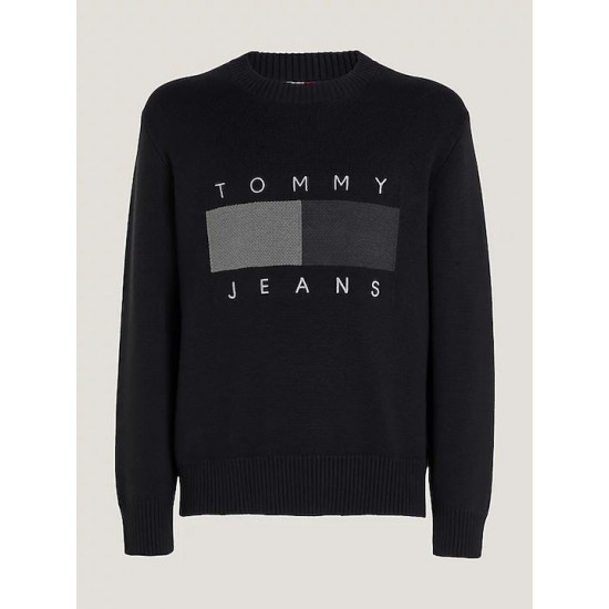 Tommy Jeans Ανδρικό Βαμβακερό Πλεκτό Relaxed Fit Flag Sweater DM0DM17773-BDS (Μαύρο)