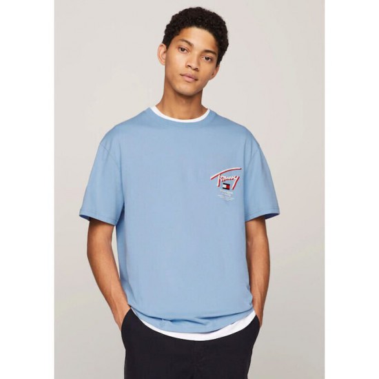 Tommy Jeans Ανδρικό T-shirt 3D Signature Tee με πίσω Στάμπα DM0DM18574-C3S (Γαλάζιο)