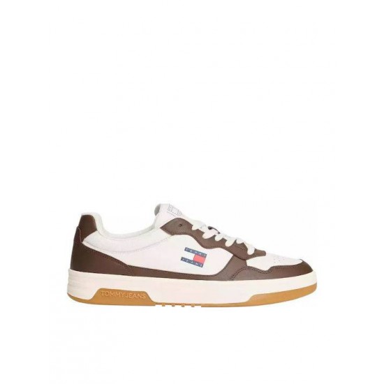 Tommy Jeans Ανδρικά Δερμάτινα Παπούτσια Cupsole Leather EM0EM01443-0LI (Ivory/Brown)