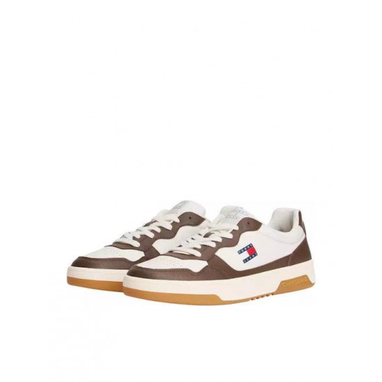 Tommy Jeans Ανδρικά Δερμάτινα Παπούτσια Cupsole Leather EM0EM01443-0LI (Ivory/Brown)