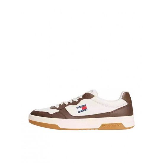 Tommy Jeans Ανδρικά Δερμάτινα Παπούτσια Cupsole Leather EM0EM01443-0LI (Ivory/Brown)