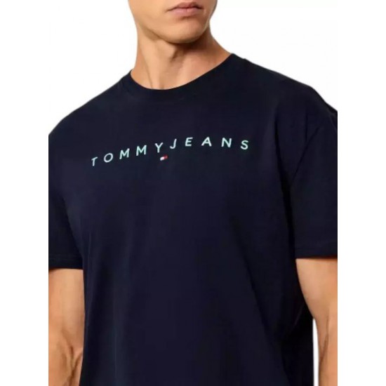Tommy Jeans  Ανδρικό T-Shirt LINEAR LOGO TEE Regular Fit DM0DM20744-C3Q(Μπλέ/Σιέλ)
