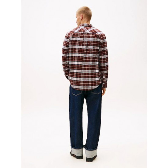 TOMMY JEANS Ανδρικό Βαμβακερό Πουκάμισο Καρό Regular Fit Flannel Shirt DM0DM22024-GS7(Καφέ)