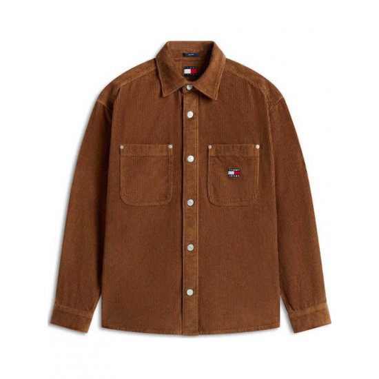 Tommy Jeans Ανδρικό Κοτλέ Πουκάμισο Regular Fit Washed Corduroy Shirt DM0DM22016-GVP Pecan Nut (Καφέ)