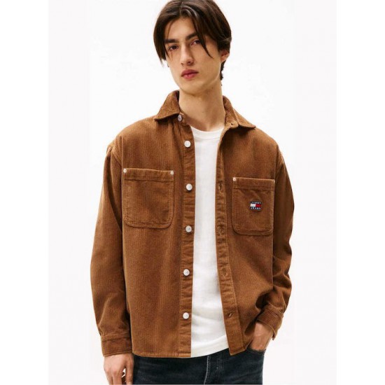 Tommy Jeans Ανδρικό Κοτλέ Πουκάμισο Regular Fit Washed Corduroy Shirt DM0DM22016-GVP Pecan Nut (Καφέ)