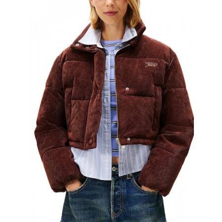 Tommy Jeans Γυναικείο Μπουφάν Cord Puffer Jacket Regular Fit Crop DW0DW21658-GS7 Rich Brown(Καφέ)